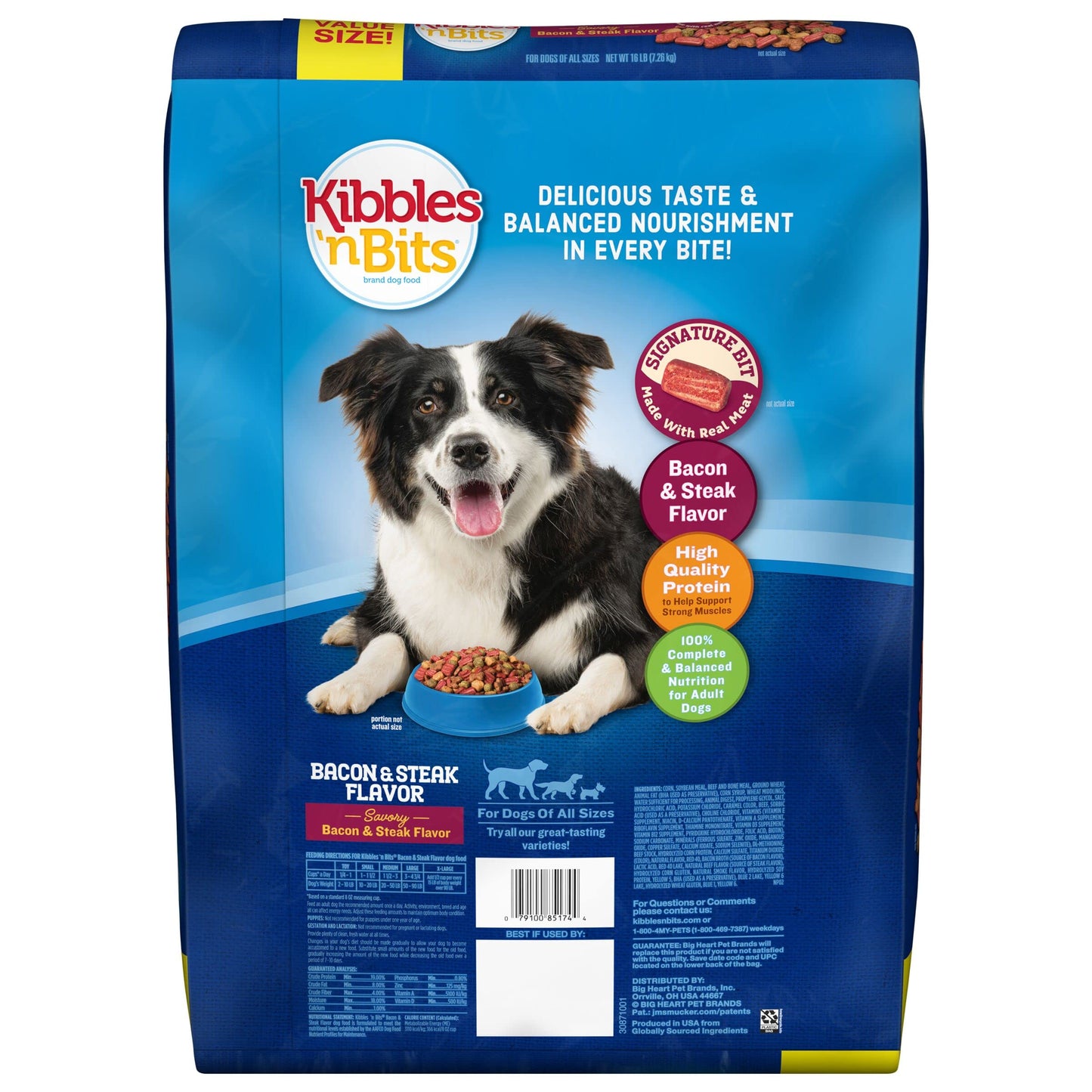 Kibbles Bacon & Steak Flavor Dry Dog Food, 16 lb Bag