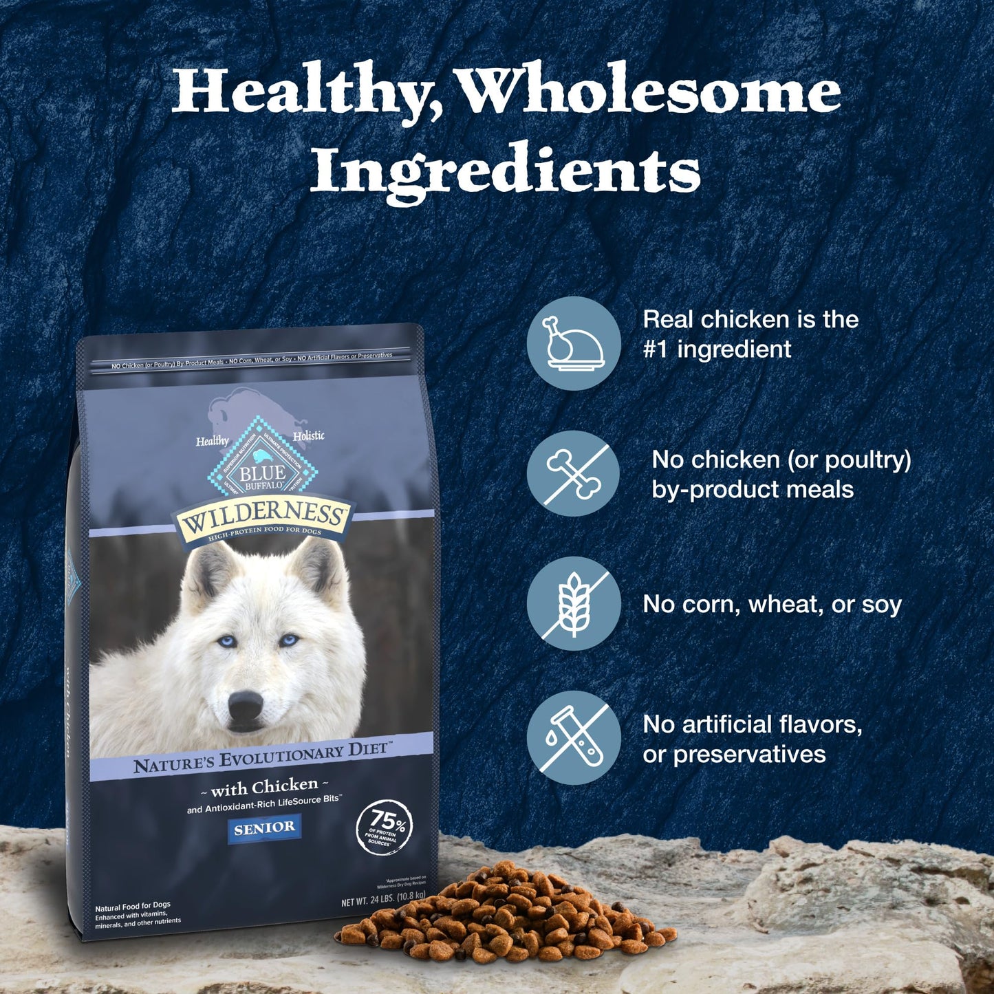 Wilderness Senior High Protein Dry Dog Food With Real Chicken Plus Wholesome Grains