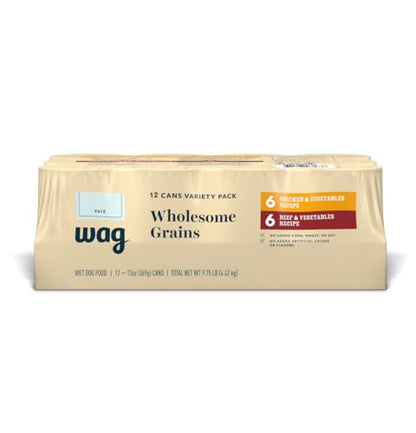Wholesome Grains Adult Pate Canned Dog Food Variety Pack Vegetables Recipe 13oz (Pack of 12)