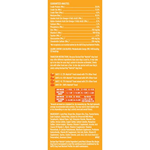 Rachael Ray Nutrish Limited Ingredient Dog Food, Lamb Meal & Brown Rice Recipe, 28 lb. Bag