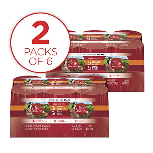 Beef and Barley Entrees Wet Dog Food Variety Pack - (2 Packs of 6) 13 oz
