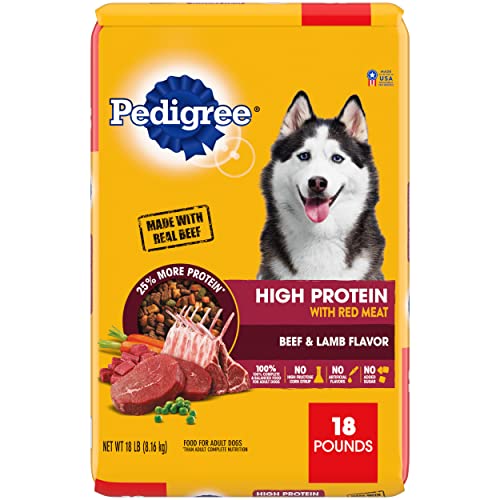 Pedigree High Protein Adult Dry Dog Food, Beef and Lamb Flavor, 18 lb. Bag