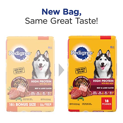 Pedigree High Protein Adult Dry Dog Food, Beef and Lamb Flavor, 18 lb. Bag