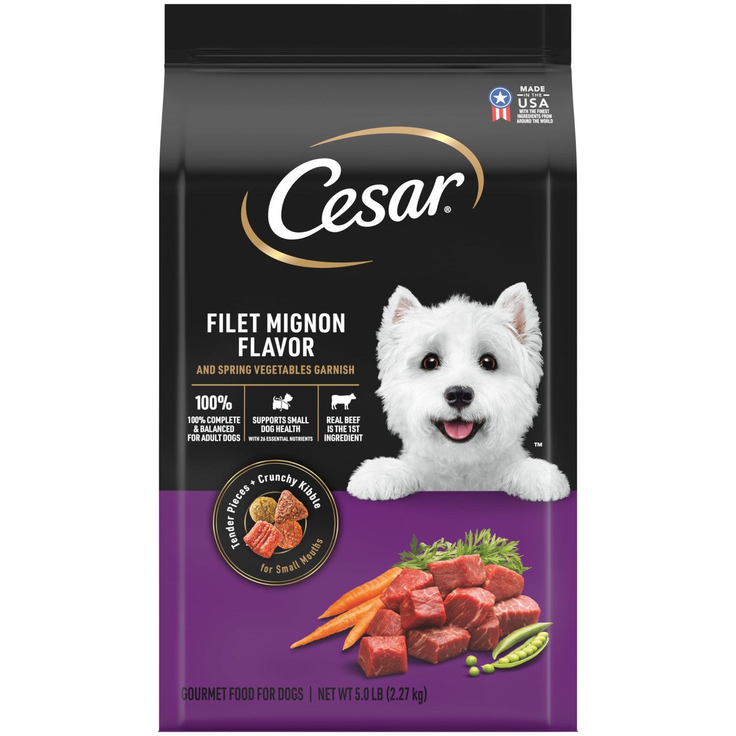 Small Breed Dry Dog Food Filet Mignon Flavor and Spring Vegetables Garnish, 5 lb. Bag