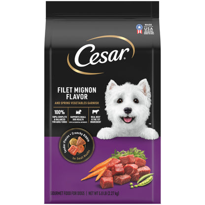 Small Breed Dry Dog Food Filet Mignon Flavor and Spring Vegetables Garnish, 5 lb. Bag