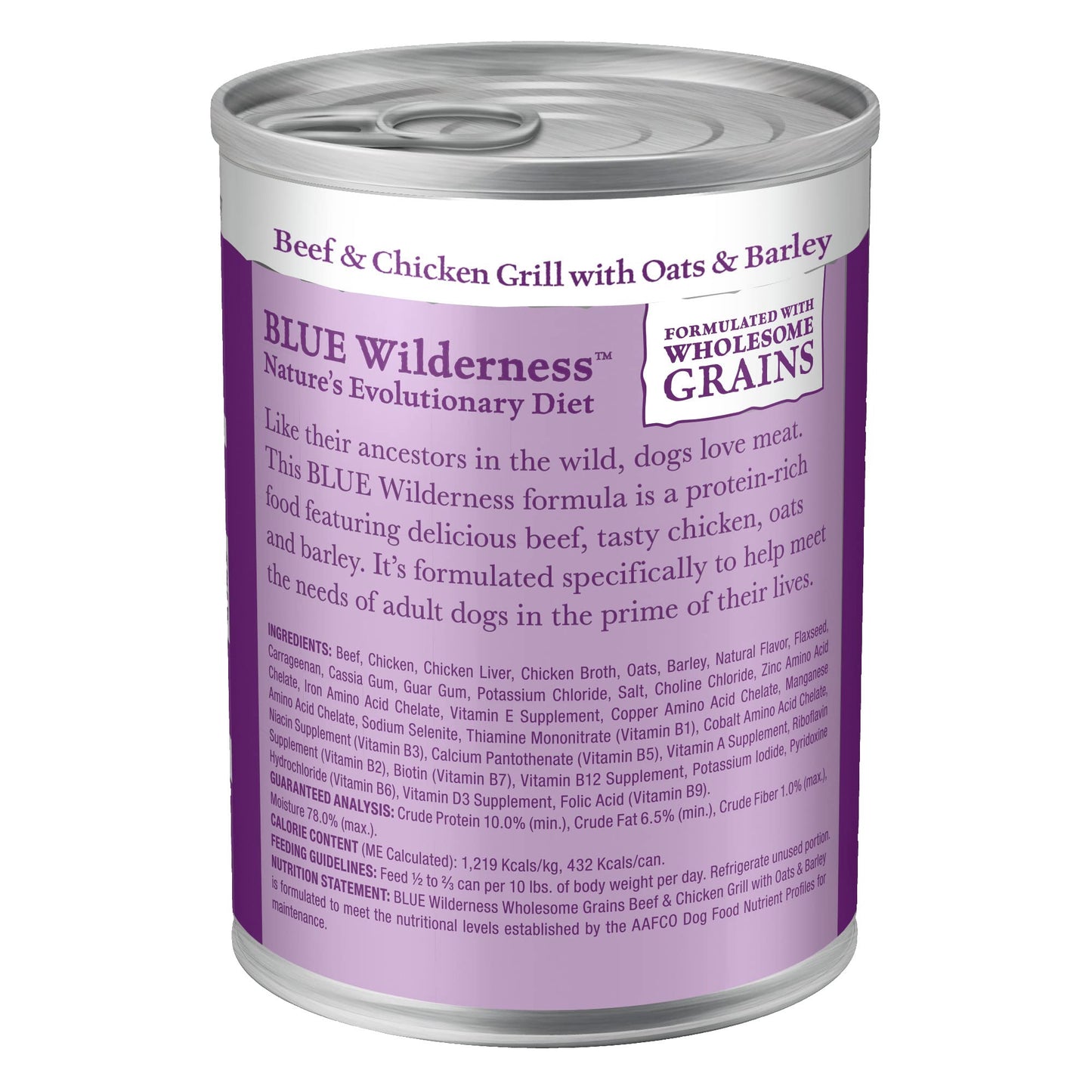 Wilderness Adult Wet Dog Food with Wholesome Grains, Made with Natural Ingredients, Beef & Chicken Grill, 12.5-oz. Can (12 Count)