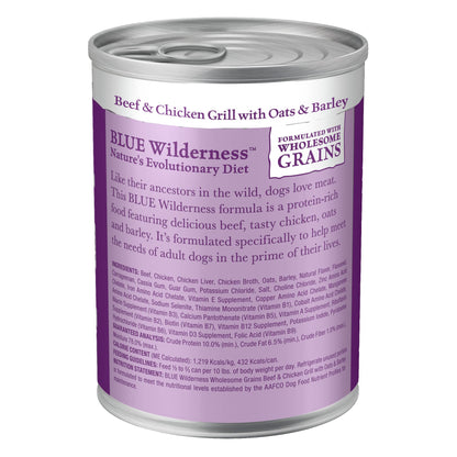 Wilderness Adult Wet Dog Food with Wholesome Grains, Made with Natural Ingredients, Beef & Chicken Grill, 12.5-oz. Can (12 Count)