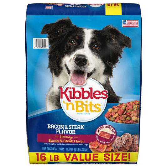 Kibbles  Bacon & Steak Flavor Dry Dog Food, 16 lb Bag