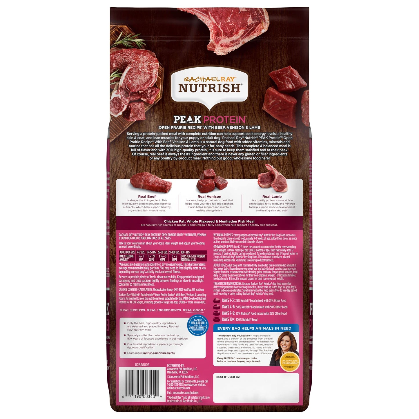 Rachael Ray Nutrish PEAK Natural Dry Dog Food with Added Vitamins, Minerals & Taurine, Open Prairie Recipe with Beef, Venison & Lamb, 4 Pounds, Grain Free (Packaging May Vary)