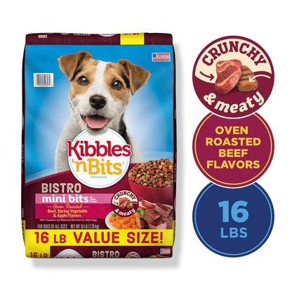 Kibbles 'n Bits Bistro Mini Bits Small Breed Oven Roasted Beef Flavor Dry Dog Food, 16 Pound Bag