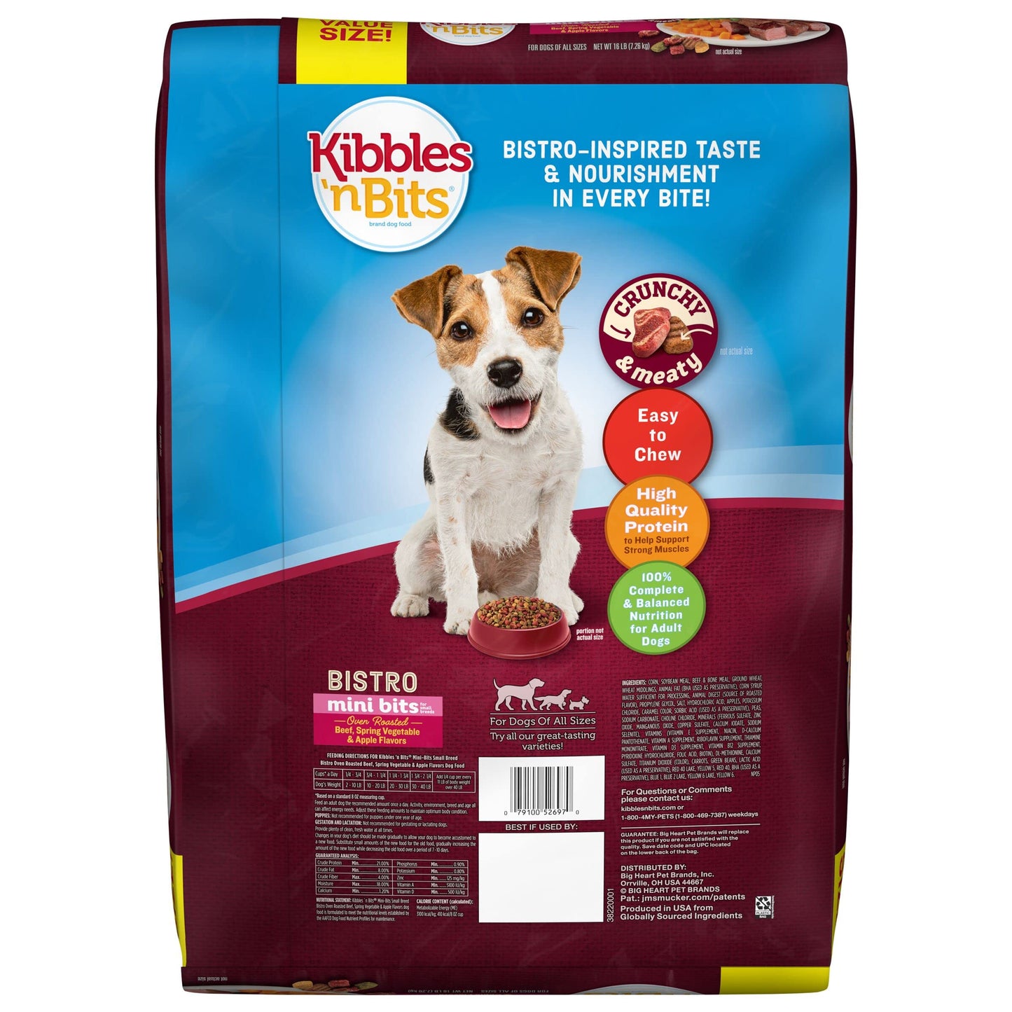 Kibbles 'n Bits Bistro Mini Bits Small Breed Oven Roasted Beef Flavor Dry Dog Food, 16 Pound Bag