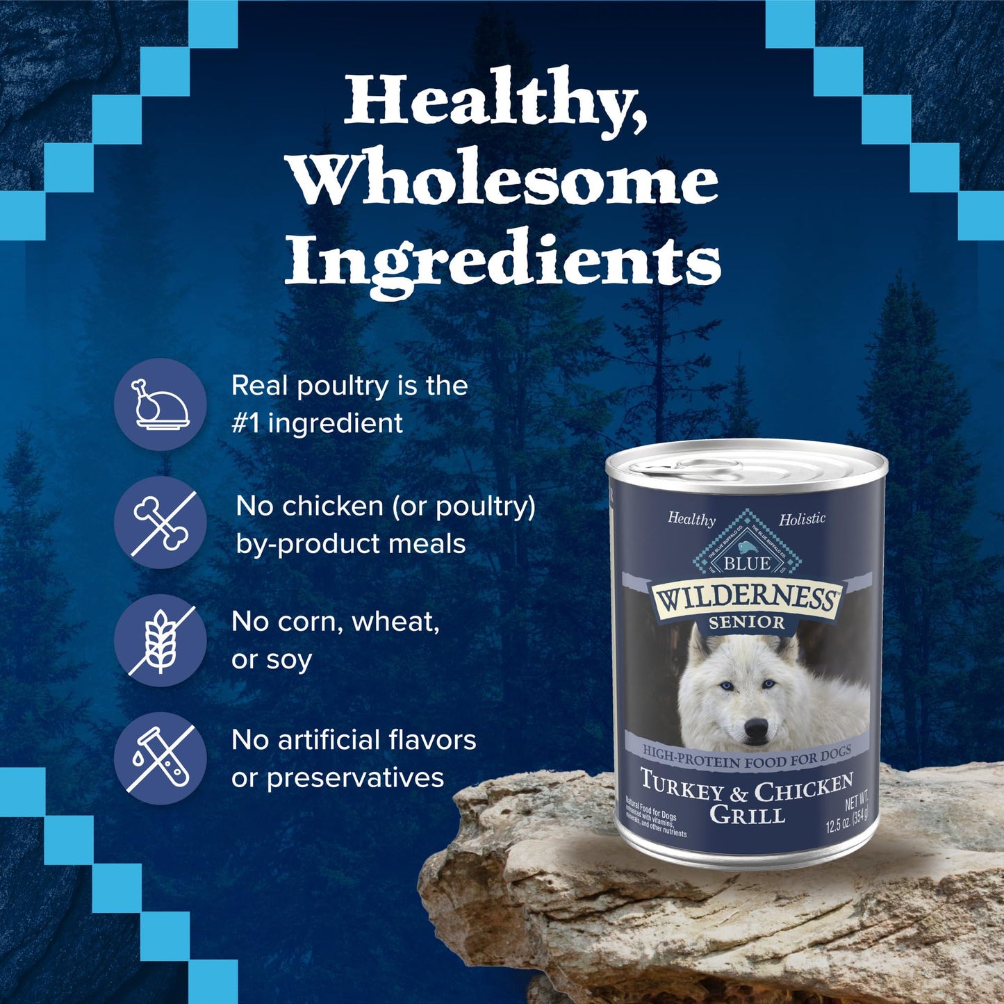 Wilderness Natural High Protein Wet Food for Senior Dogs, Turkey & Chicken, 12.5-oz Cans, 12-Count