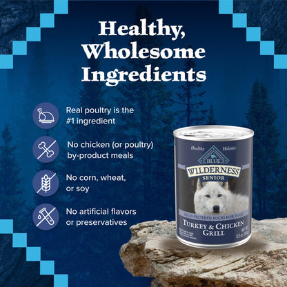 Wilderness Natural High Protein Wet Food for Senior Dogs, Turkey & Chicken, 12.5-oz Cans, 12-Count
