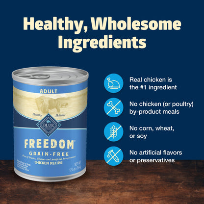 Freedom Grain-Free Wet Dog Food, Free of Glutens & Artificial Preservatives, Made with Natural Ingredients, Chicken Recipe, 12.5-oz. Cans (12 Count)