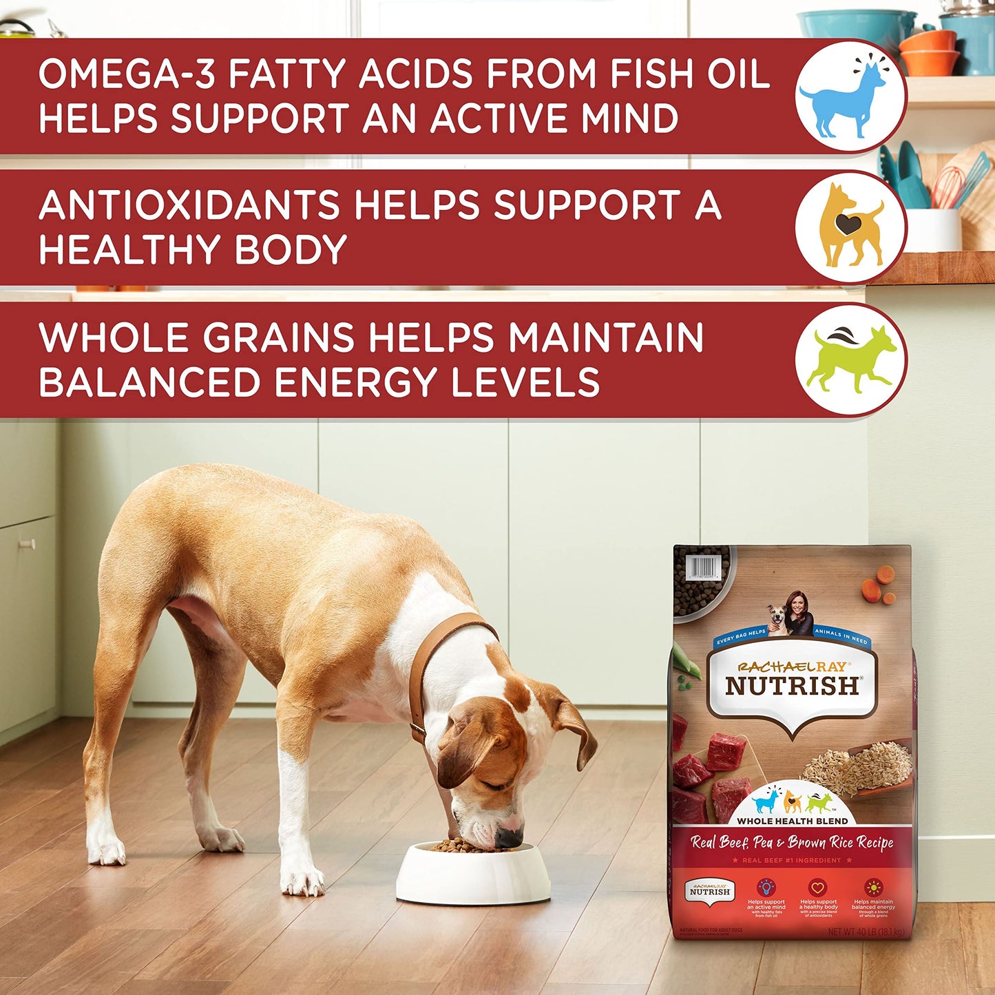 Nutrish Premium Natural Dry Dog Food with Added Vitamins, Minerals & Taurine, Real Beef, Pea, & Brown Rice Recipe, 28 Pounds (Packaging May Vary)