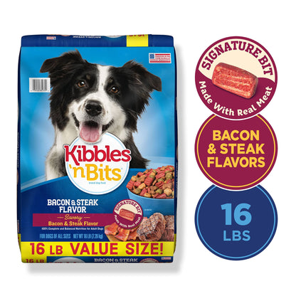 Kibbles  Bacon & Steak Flavor Dry Dog Food, 16 lb Bag