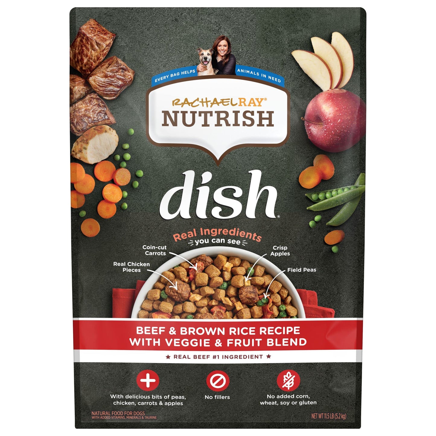 Dish Premium Dry Dog Food, Beef & Brown Rice Recipe with Veggies, Fruit & Chicken, 11.5 Pound Bag