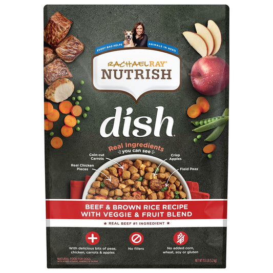 Dish Premium Dry Dog Food, Beef & Brown Rice Recipe with Veggies, Fruit & Chicken, 11.5 Pound Bag